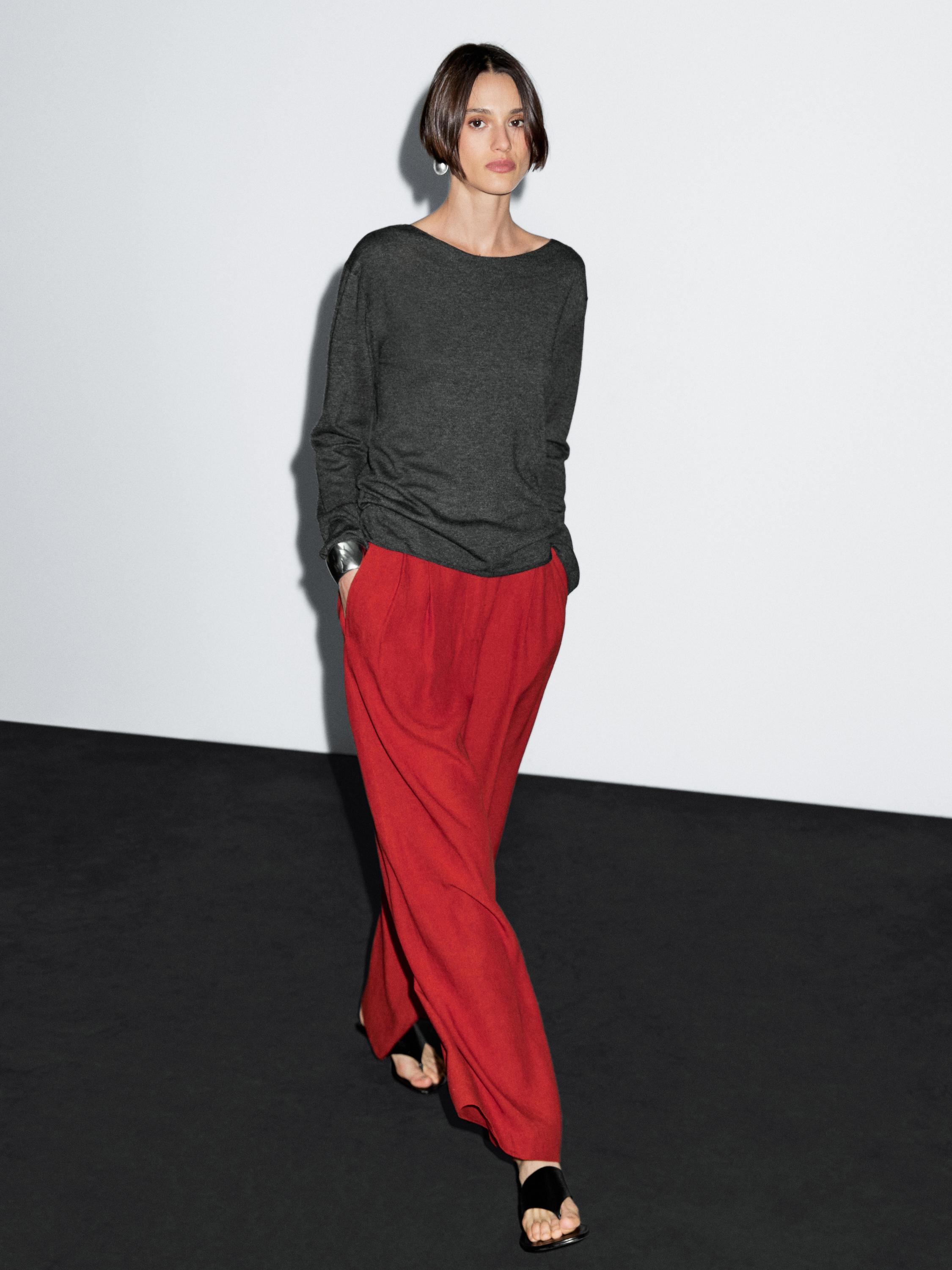 Wool blend boat neck sweater